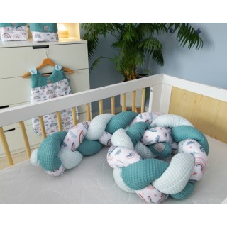 Mantinel pletený vrkoč Vafel - bavlna LUX Dúha - mätová