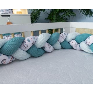 Mantinel pletený vrkoč Vafel - bavlna LUX Dúha - mätová