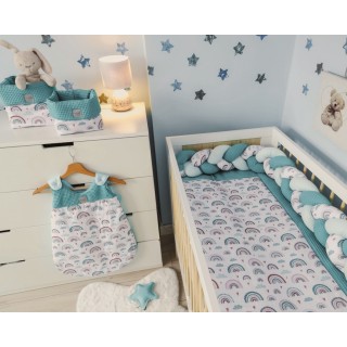 Mantinel pletený vrkoč Vafel - bavlna LUX Dúha - mätová