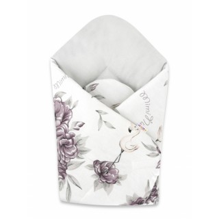 Bavlnená novorodenecká zavinovačka Plameniak - slivková