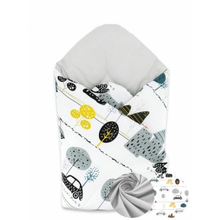 Novorodenecká zavinovačka Auta v aleji - zeleno/sivá