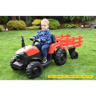 Traktor Agricultur farm s vlekom 2,4G, 24V / 2x200W, červený