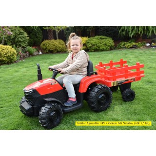 Traktor Agricultur farm s vlekom 2,4G, 24V / 2x200W, červený