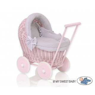 Prútený kočík pre bábiky ružový