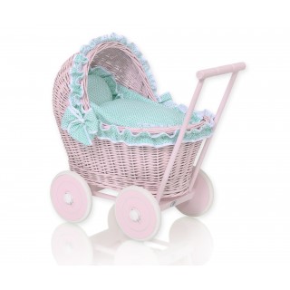 Prútený kočík pre bábiky ružový